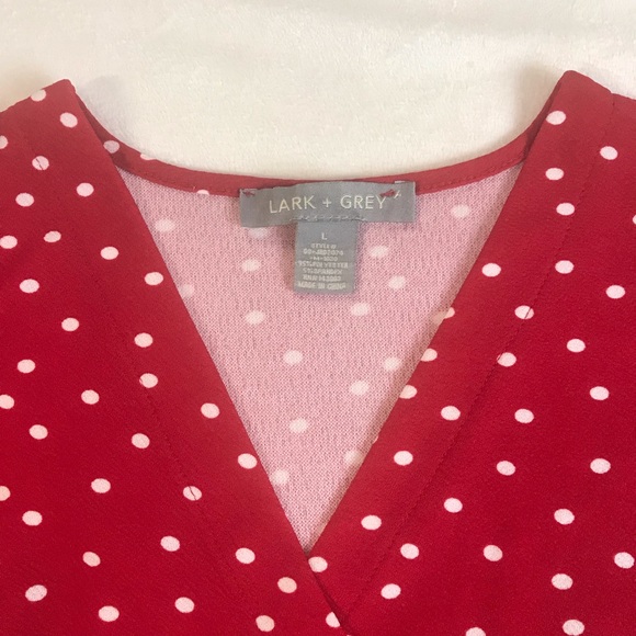 Lark + Grey Midi Dress Women’s Size L Color Red/White Pleated Skirt Polka Dot. - Picture 10 of 12